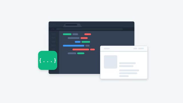 Modern software engineering concept featuring a digital code editor window and website interface design