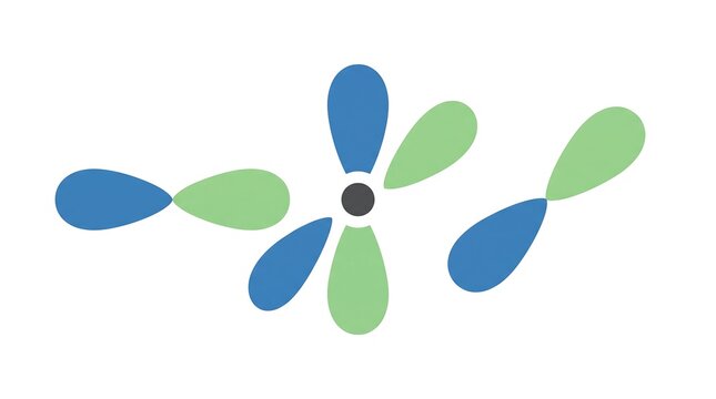 Quantum mechanical atomic orbital lobes representing electron density distribution in a professional scientific vector illustration