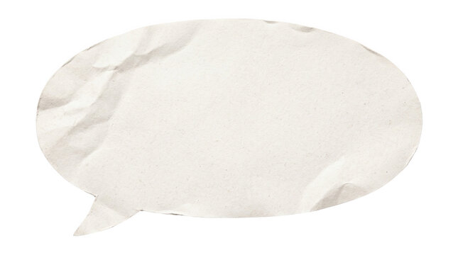 A single round white speech bubble with a crumpled paper texture design element presented as an isolated object on a transparent background isolated on transparent background