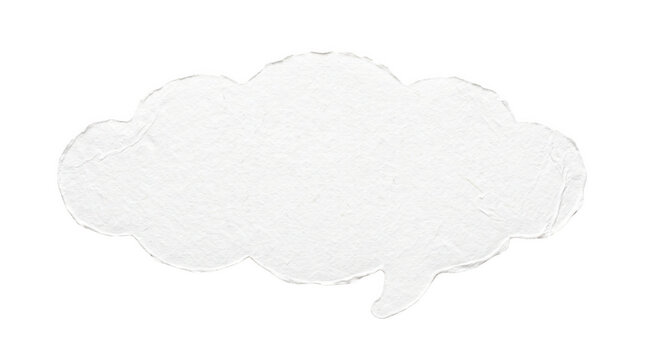 A single white fluffy cloud shaped speech bubble for comic book dialogue or text messaging design elements presented as isolated on transparent background