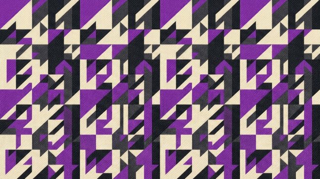 Geometric abstract pattern with purple black and cream triangles