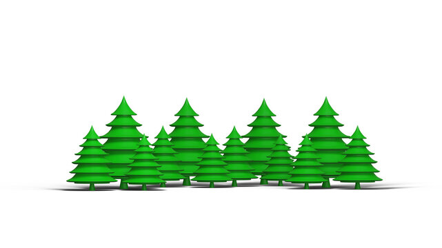 3D minimal green pine tree forest isolated on transparent background