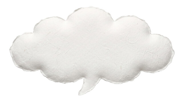 A single white fluffy cloud shaped speech bubble for text or graphic design elements presented as an isolated object on a transparent background isolated on transparent background