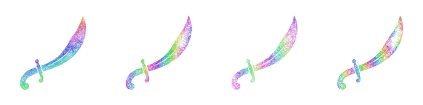 Rainbow color sketch scimitar icon design set