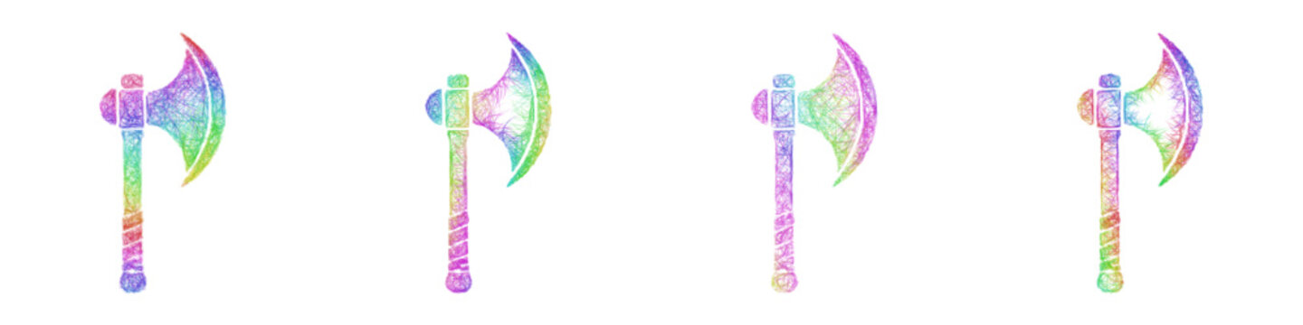 Multicolor sketch battle axe icon design set
