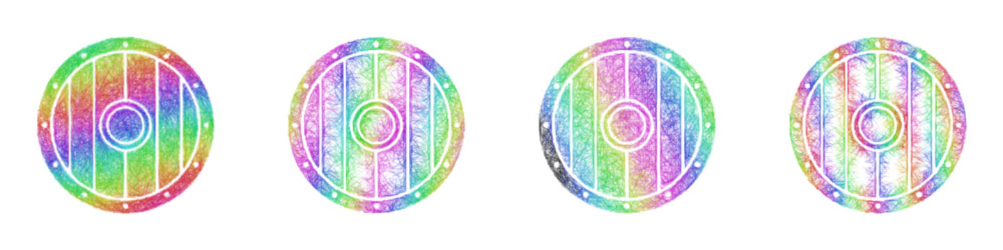 Multicolored sketch round shield icon design set