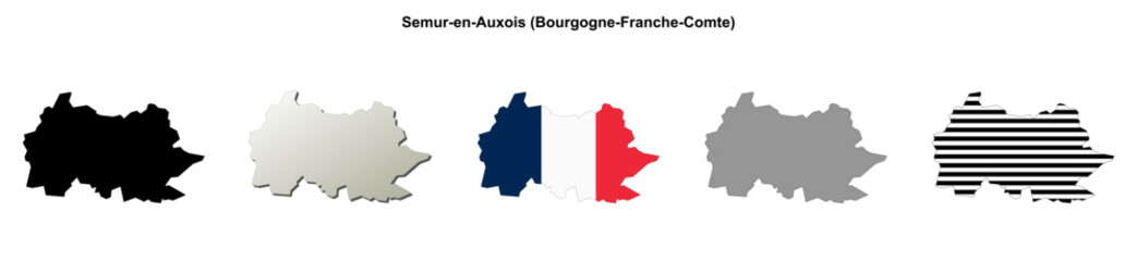 Obraz premium Semur-en-Auxois (Bourgogne-Franche-Comte) blank outline map set