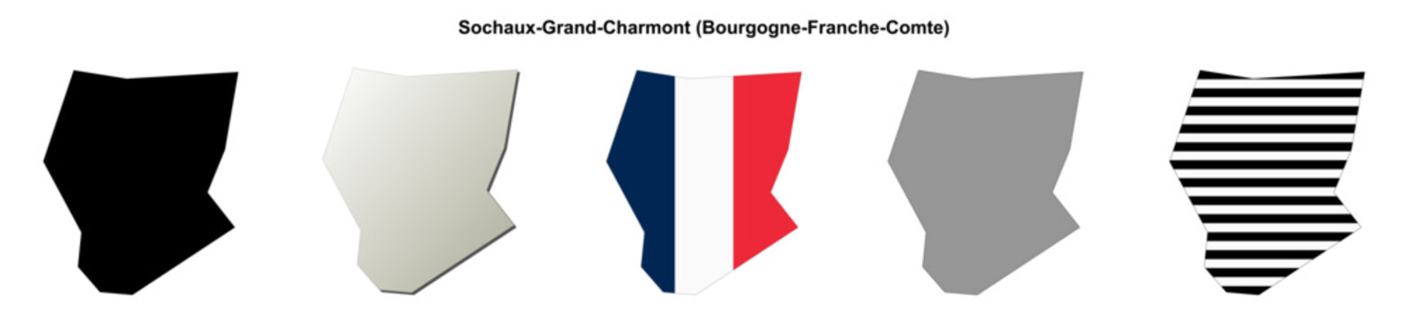 Sochaux-Grand-Charmont (Bourgogne-Franche-Comte) blank outline map set