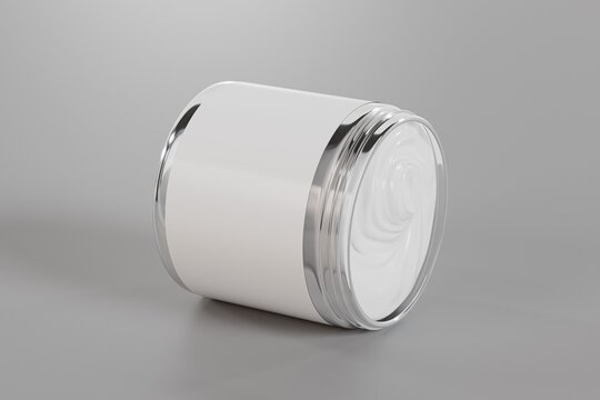 cosmetics moisturiser cream inside a plastic jar container tub, white background