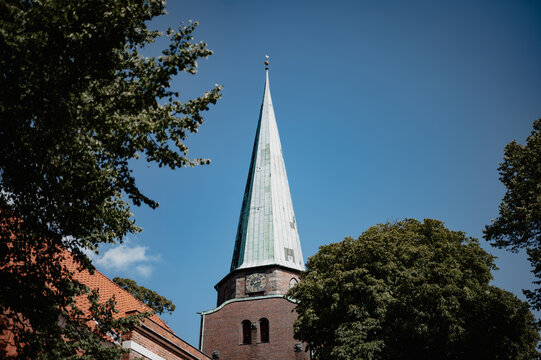 Church tower against the sky as wedding decoration