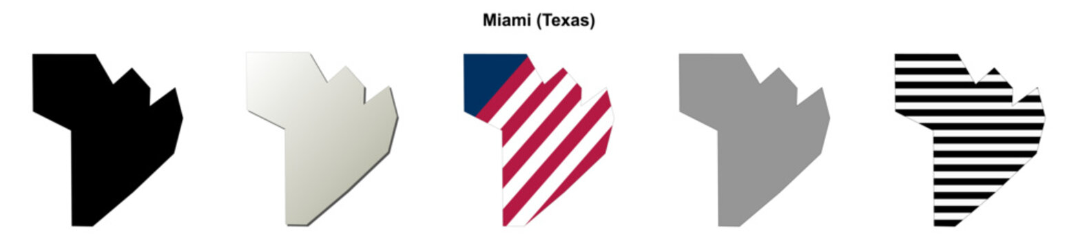 Miami (Texas) blank outline map set