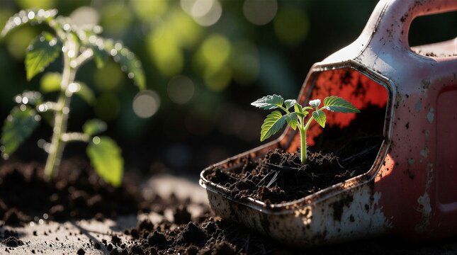Small green plant growing in soil