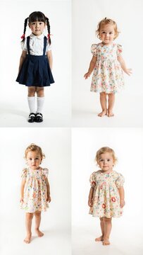 A col of photos little girl in different poses background expression illustration depth design frame style layers elements movement cartoonish figure composition colorful gesture backgrounds