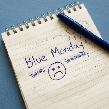 The Dreaded Blue Monday Mood Captured With A Sad Face Drawing And Rainy Day Doodles On A Spiral