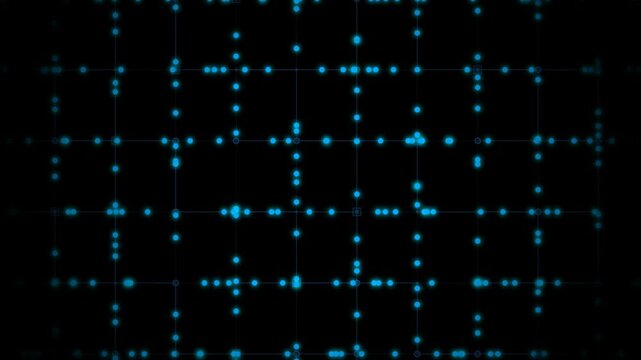 Abstract digital background with glowing blue dots connected by lines in a grid pattern