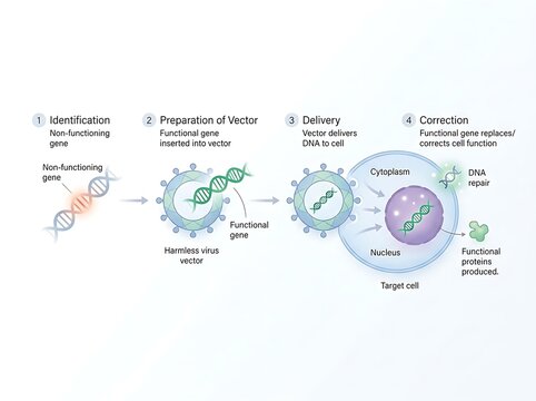 Gene therapy process showing vector preparation and cellular gene