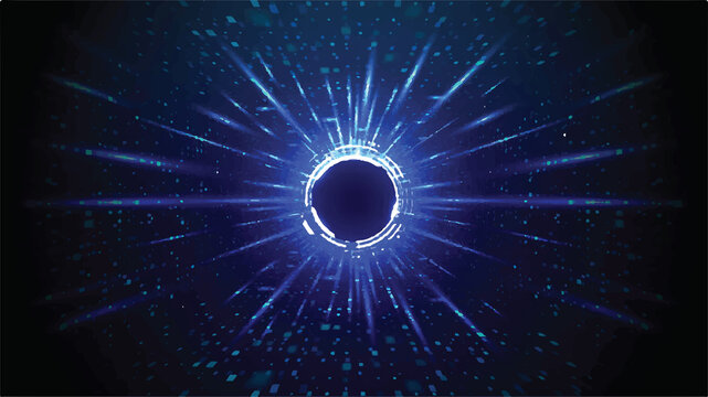 Futuristic glowing blue sci-fi portal and digital light tunnel