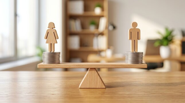 Financial equality and wage fairness concept showing equal compensation in the workplace.