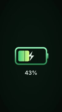 Battery charging from empty to full with percentage counter