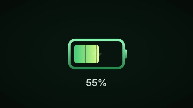 Battery charging from empty to full with percentage counter