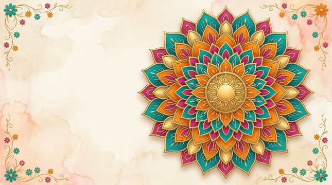 Luxury floral motif design featuring an ethnic Indian style illustration for wedding decor.