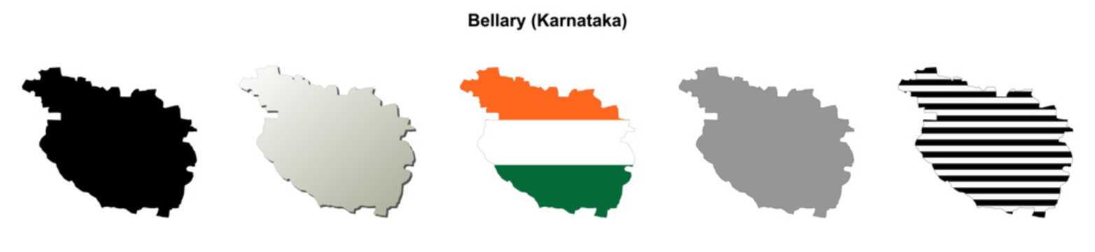 Bellary (Karnataka) blank outline map set