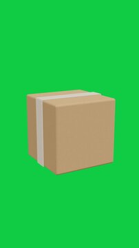 Rotating 3D parcel box on green screen, chroma key loop