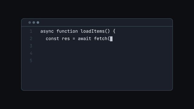 Programming code typing in editor window, developer animation