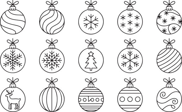 Set of festive christmas ornaments with various patterns for holiday season decoration and creative design projects