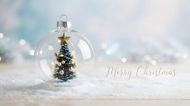 Festive christmas tree inside a glass bottle with a blurred winter background