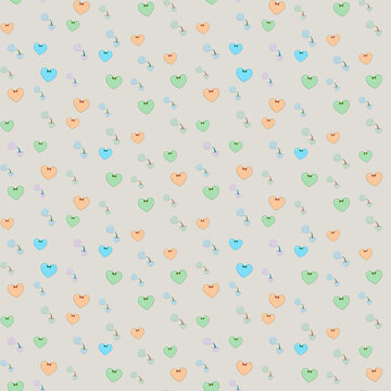 Seamless pattern of hearts and teacups