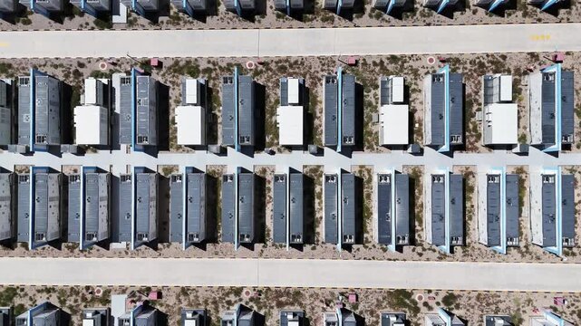 Aerial view of neatly arranged energy storage power station batteries