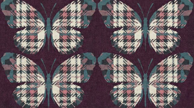 Seamless pattern of butterflies with houndstooth fabric texture