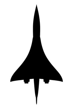 Black silhouette of a delta wing supersonic aircraft