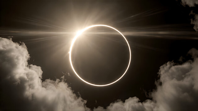 Stunning view of a solar eclipse with clouds in the dark sky.