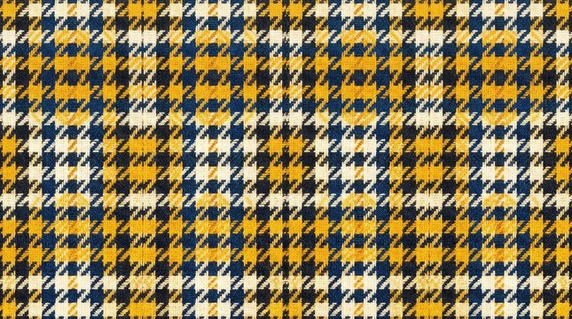 Yellow and blue houndstooth plaid fabric texture