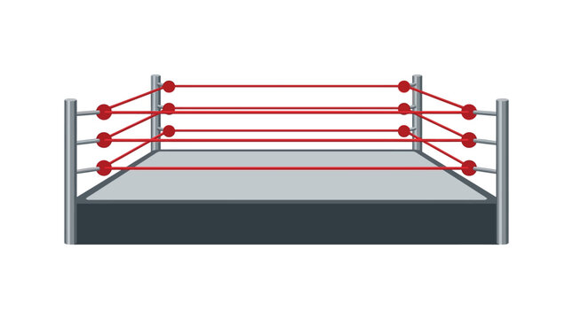 Professional boxing ring featuring bright red tension ropes and sturdy metal corner posts for athletic competition