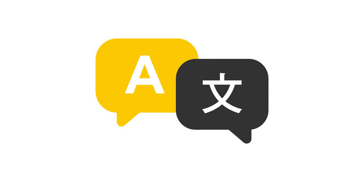 Translation chat bubbles icon with english and chinese characters for global communication.