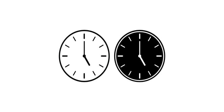 Minimalist analog clock icons with simple black outlines for time management and schedule.