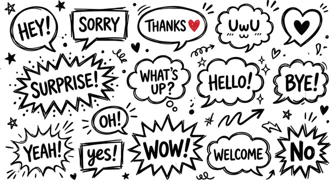Hand drawn speech bubbles with text