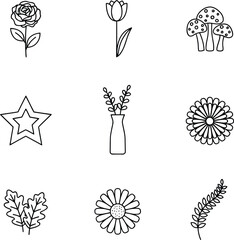 Fototapeta premium Collection of nine cute hand-drawn nature and flower icons
