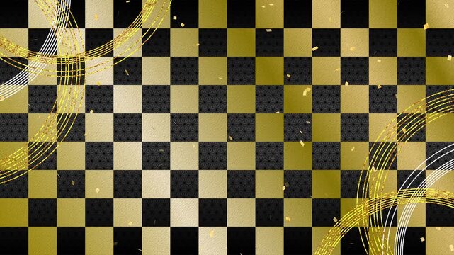 circle gold confetti gold fall pattern01 ichimatsu pattern asanoha pattern loop （gold black background）02