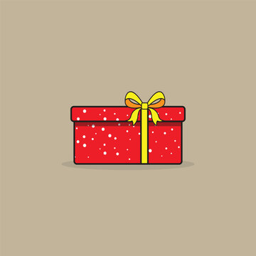 Red gift box with bow and ribbon on baige isolated background for New Year, Christmas, Birthday, Valentines Day, holiday and party