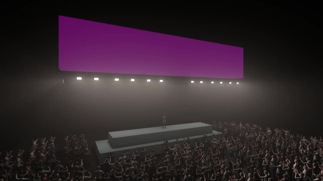 Slow Panning View of a Live Concert Stage with a Blank Purple Display Banner