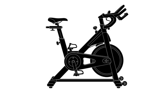 Black silhouette of a modern stationary exercise bike on a white background