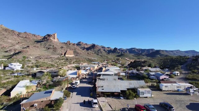 Aerial View of Oatman Arizona with Mountain Backdrop