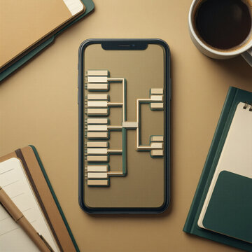 Smartphone on a table with abstract bracket