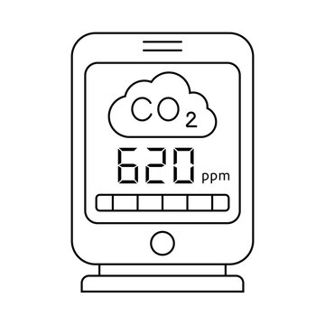 Indoor carbon dioxide level sensor, 620 ppm detector, climate control and environmental safety concept vector illustration isolated on white background.