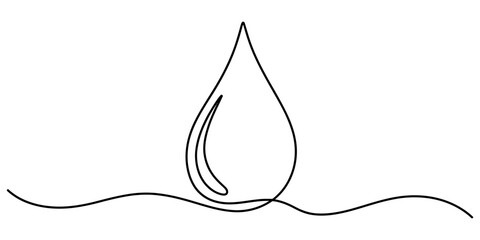 Single continuous line drawing of a water drop icon Vector, illustration © Vector Line King