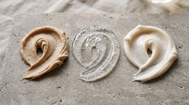 Cream textures on stone surface with three swirls of different colors